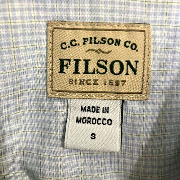Filson Pale Blue and Green Plaid Button Down Shirt Size Small - Picture 2 of 7